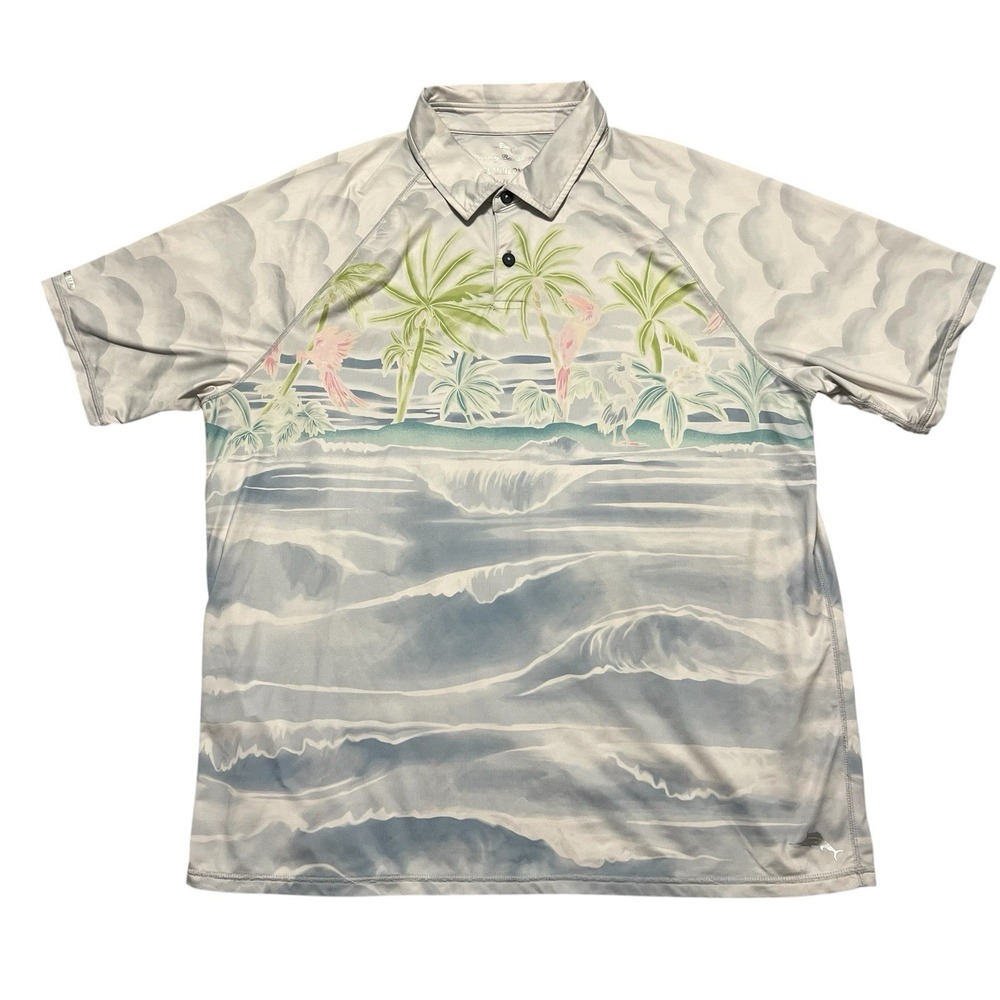 Tommy Bahama IslandZone Polo Shirt Mens XL Tropical Parrot Ocean Golf UPF 30